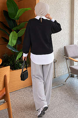 Gömlek Garnili Basic Tunik Siyah - Tunik
