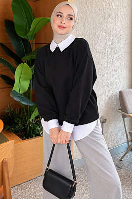 Gömlek Garnili Basic Tunik Siyah - Tunik
