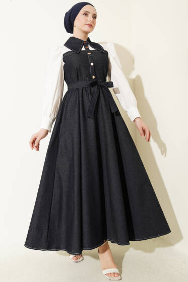 Gömlek Garnili Çıtçıt Düğmeli Kot Elbise Lacivert - Elbise