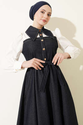 Gömlek Garnili Çıtçıt Düğmeli Kot Elbise Lacivert - Elbise