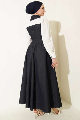 Gömlek Garnili Çıtçıt Düğmeli Kot Elbise Lacivert - Elbise