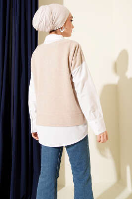 Gömlek Garnili Düğmeli Tunik Bej - Tunik