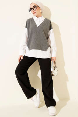 Gömlek Garnili Düğmeli Tunik Füme - Tunik