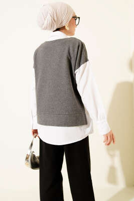 Gömlek Garnili Düğmeli Tunik Füme - Tunik