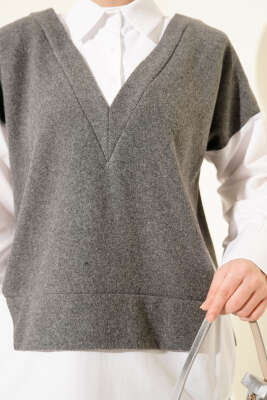 Gömlek Garnili Düğmeli Tunik Füme - Tunik