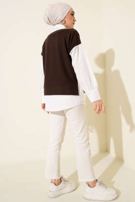 Gömlek Garnili Düğmeli Tunik Kahve - Tunik