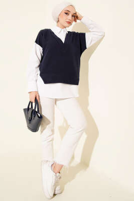 Gömlek Garnili Düğmeli Tunik Lacivert - Tunik