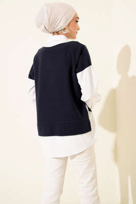 Gömlek Garnili Düğmeli Tunik Lacivert - Tunik