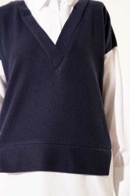 Gömlek Garnili Düğmeli Tunik Lacivert - Tunik