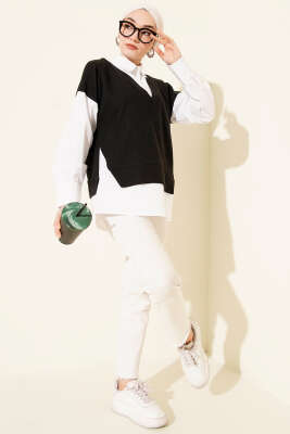 Gömlek Garnili Düğmeli Tunik Siyah - Tunik