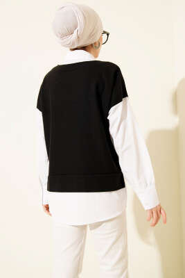 Gömlek Garnili Düğmeli Tunik Siyah - Tunik