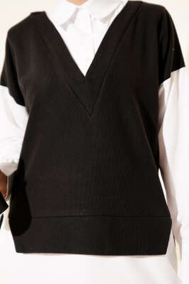 Gömlek Garnili Düğmeli Tunik Siyah - Tunik