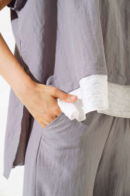 Gömlek Garnili Kısa Kol İkili Takım Kayrak Grisi - Kadın Giyim Modelleri