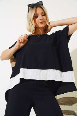 Gömlek Garnili Kısa Kol İkili Takım Siyah - Kadın Giyim Modelleri