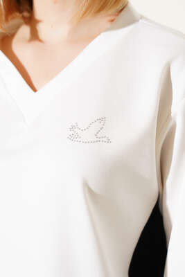 Gömlek Garnili Kuş Taşlı Salaş Sweatshirt Ekru - Kadın Giyim Modelleri