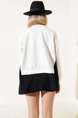 Gömlek Garnili Kuş Taşlı Salaş Sweatshirt Ekru - Kadın Giyim Modelleri