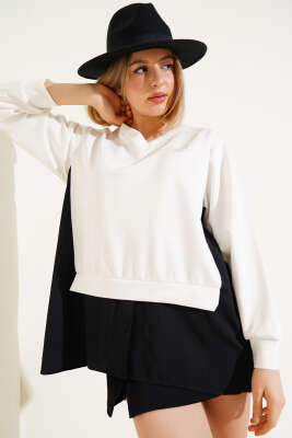 Gömlek Garnili Kuş Taşlı Salaş Sweatshirt Ekru - Kadın Giyim Modelleri