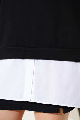 Gömlek Garnili Kuş Taşlı Salaş Sweatshirt Siyah - Kadın Giyim Modelleri