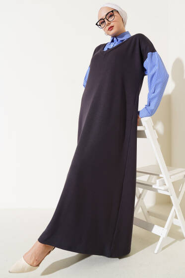 Gömlek Garnili Loyşa Elbise Antrasit - Elbise