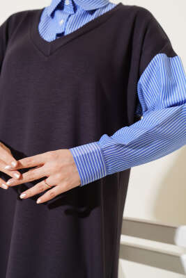 Gömlek Garnili Loyşa Elbise Antrasit - Tesettür Elbise