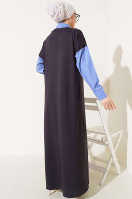 Gömlek Garnili Loyşa Elbise Antrasit - Tesettür Elbise