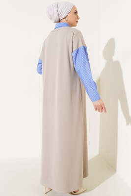 Gömlek Garnili Loyşa Elbise Bej - Tesettür Elbise