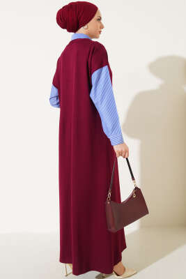 Gömlek Garnili Loyşa Elbise Bordo - Tesettür Elbise