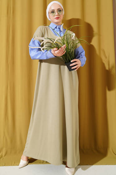 Gömlek Garnili Loyşa Elbise Çağla Yeşili - Elbise