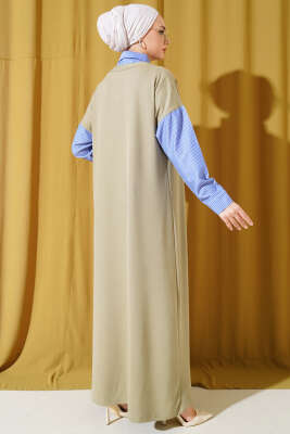 Gömlek Garnili Loyşa Elbise Çağla Yeşili - Tesettür Elbise