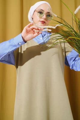 Gömlek Garnili Loyşa Elbise Çağla Yeşili - Tesettür Elbise