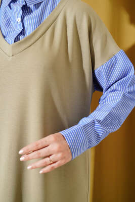 Gömlek Garnili Loyşa Elbise Çağla Yeşili - Tesettür Elbise