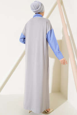 Gömlek Garnili Loyşa Elbise Gri - Tesettür Elbise