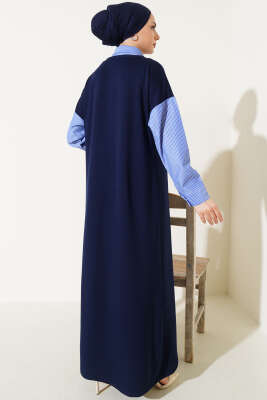 Gömlek Garnili Loyşa Elbise Lacivert - Tesettür Elbise