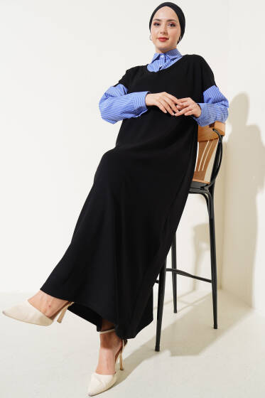 Gömlek Garnili Loyşa Elbise Siyah - Elbise