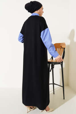 Gömlek Garnili Loyşa Elbise Siyah - Tesettür Elbise