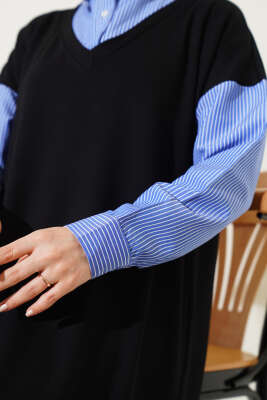 Gömlek Garnili Loyşa Elbise Siyah - Tesettür Elbise