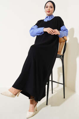 Gömlek Garnili Loyşa Elbise Siyah - NEVA MODA