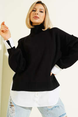 Gömlek Garnili Salaş Triko Kazak Siyah - LUSTRİN