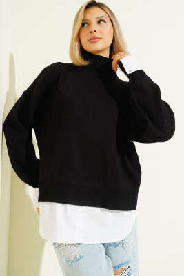 Gömlek Garnili Salaş Triko Kazak Siyah - Kadın Giyim Modelleri