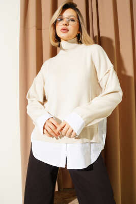 Gömlek Garnili Salaş Triko Kazak Taş - Kadın Giyim Modelleri