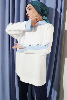 Gömlek Garnili Taş Süslemeli Tunik Beyaz - HELLIE