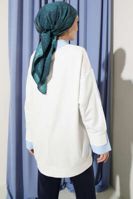 Gömlek Garnili Taş Süslemeli Tunik Beyaz - Tunik