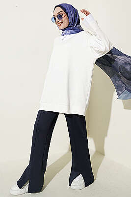 Gömlek Garnili Taş Süslemeli Tunik Ekru - Tunik