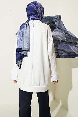 Gömlek Garnili Taş Süslemeli Tunik Ekru - Tunik