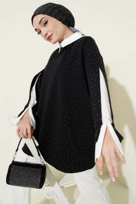 Gömlek Garnili Taş Süslemeli Tunik Koyu Lacivert - HELLIE