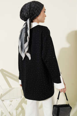 Gömlek Garnili Taş Süslemeli Tunik Koyu Lacivert - Tunik