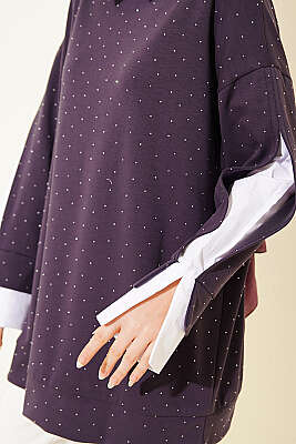 Gömlek Garnili Taş Süslemeli Tunik Mor - Tunik