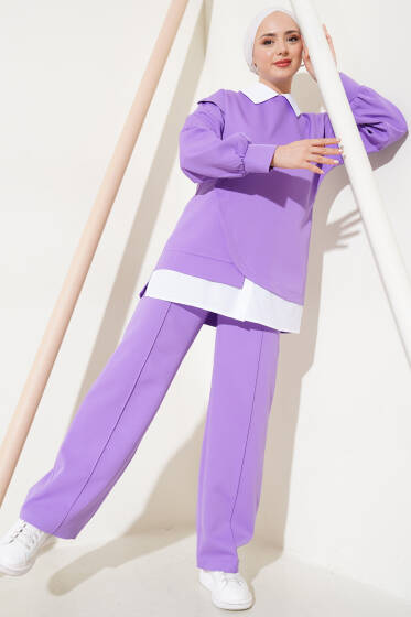 Gömlek Garnili Tunik İkili Takım Lila - İkili Takım