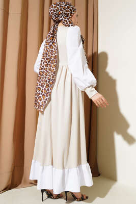 Gömlek Kol Prenses Elbise Bej - Tesettür Elbise