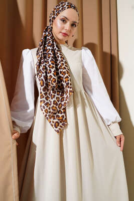 Gömlek Kol Prenses Elbise Bej - Tesettür Elbise